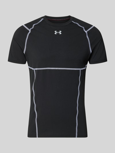 Produktfoto, T-Shirt mit Logo-Print und Raglanärmel von Under Armour aus schwarzem Material-Mix mit Stretch-Anteil, Elite Fit, Rundhalsausschnitt, Rückenlänge bei Größe M: 69 cm