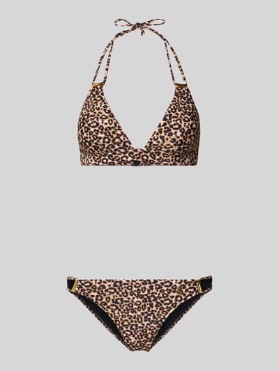 Produktfoto, Triangel-Bikini mit Allover-Animal-Print Modell 'Mayumi' von LASCANA, elastischer Material-Mix, Zierbesatz, beige und schwarz