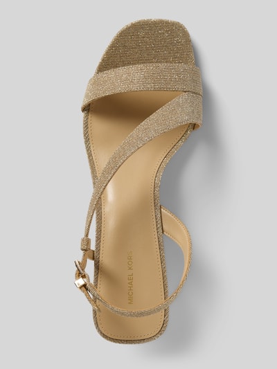 Produktfoto, Sandalette mit Label-Applikation Modell 'JAIDA KITTEN' von MICHAEL Michael Kors, efekt błyszczący, zaokrąglony czubek, paski, sprzączka, obcas szpilka, wysokość obcasa: 6 cm w rozmiarze 40