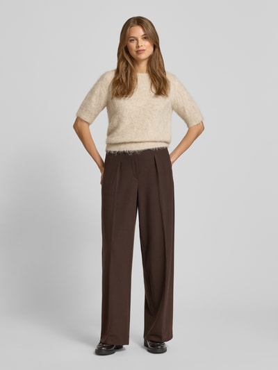 Stehmann Stoffen broek met elastische band, model 'Francis' Donkerbruin - 1
