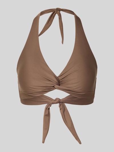 Produktfoto, Bikini-Oberteil mit Neckholder Modell 'Kelli' von Barts in Braun, V-Ausschnitt, Knoten-Detail, Stretch-Material, glatte Textur