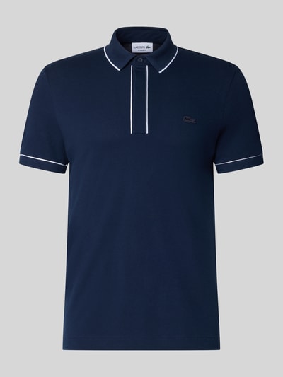 Productfoto, donkerblauw regular fit poloshirt uit katoenmix met witte accenten, Regular Fit Poloshirt aus Baumwoll-Mix van Lacoste, Heren poloshirt