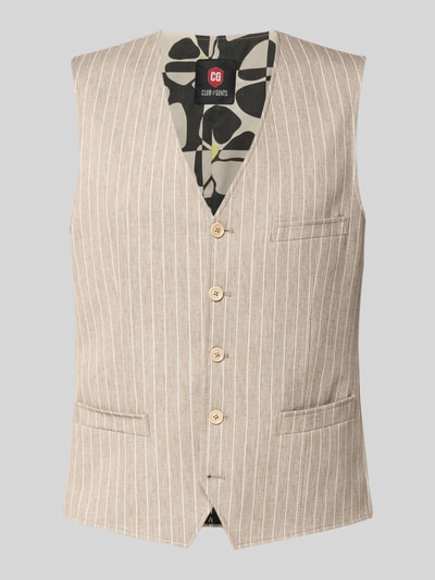 Productfoto, Weste met borstpaszak Modell 'Mosley' van CG - Club of Gents in licht beige met witte strepen, knoopsluiting, V-hals, rechte snit, gemengde katoenstructuur, zichtbare zakdetails, gestreept patroon