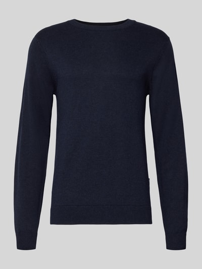 Produktfoto, granatowy Strickpullover mit gerippten Abschlüssen Modell 'BELLS' von Casual Friday, bawełna-Lyocell, krój slim fit, okrągły dekolt