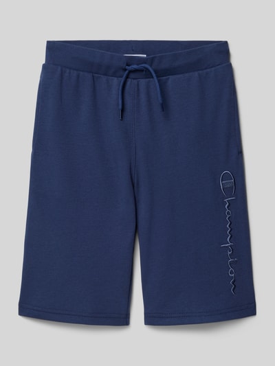 Produktfoto, Sweatshorts mit Label-Stitching und elastischem Bund von CHAMPION in Dunkelblau, Baumwoll-Mix, Relaxed Fit, glatte Struktur.