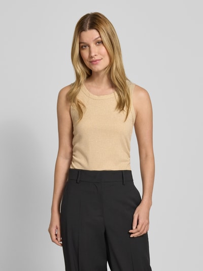 Zero Top z mieszanki wiskozy z okrągłym dekoltem Piaskowy 4