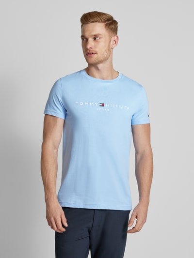 Tommy Hilfiger T-shirt met labelprint Lichtblauw - 4