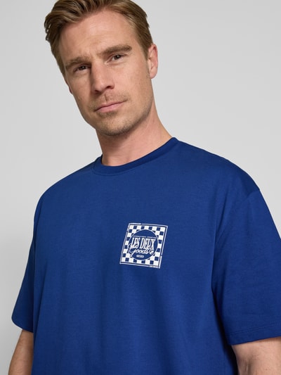 Les Deux T-shirt met labelprint, model 'Goods' Bleu - 3