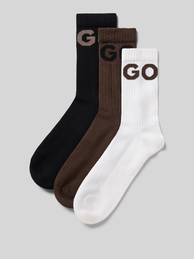 HUGO Socken mit großem Logo-Schriftzug im 3er-Pack Mittelbraun 1