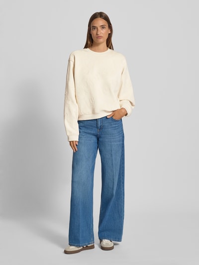 Jake*s Casual Sweatshirt mit Strukturmuster Ecru 1