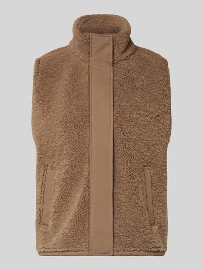 Produktfoto, brązowa Fleeceweste mit Stehkragen Modell 'FROST' von Samsøe Samsøe, regular fit, kieszeniami, tekstura puszysta.