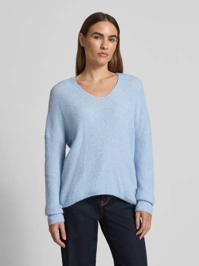 MOS MOSH Oversized gebreide pullover met ribboorden, model 'THORA' Lichtblauw - 4