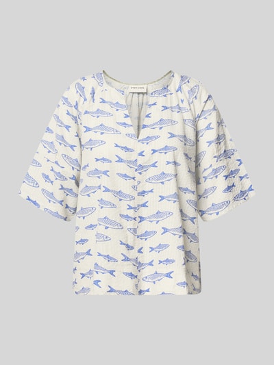 Produktfoto, Blusenshirt im Allover-Look Modell 'SADIRA' van Stefanel, puur katoen, regular fit, v-hals, all-over look in blauw en wit