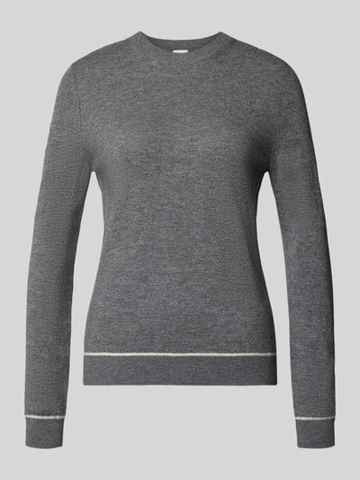 Produktfoto, Regular Fit Strickpullover aus reiner Lanawolle mit Rippbündchen von Stefanel, szary, gładka powierzchnia, długi rękaw, krój regular fit, czyste lamówki, prążkowane ściągacze, damski, czysta wełna owcza