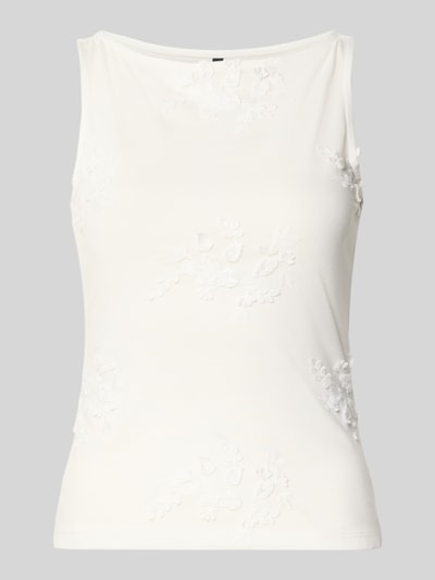 Produktfoto, Regular Fit Top mit Baumwoll-Anteil Modell 'VIVIAN' von Vero Moda, gładki jersey, haft aplikacja, kolor biały