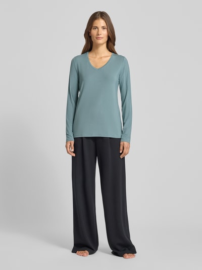 Schiesser Bluzka z długim rękawem z dekoltem w serek Miętowy 1