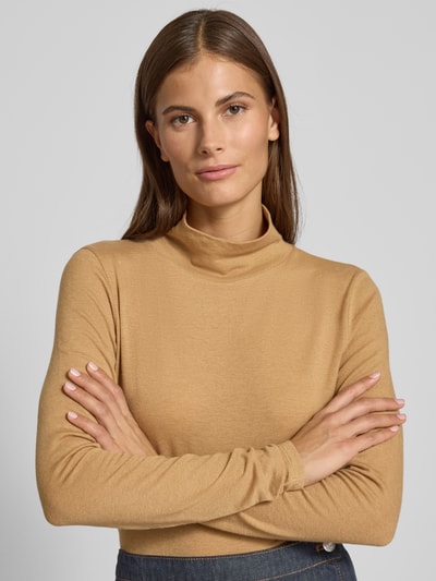 Windsor Shirt met lange mouwen en geribde opstaande kraag Camel - 3