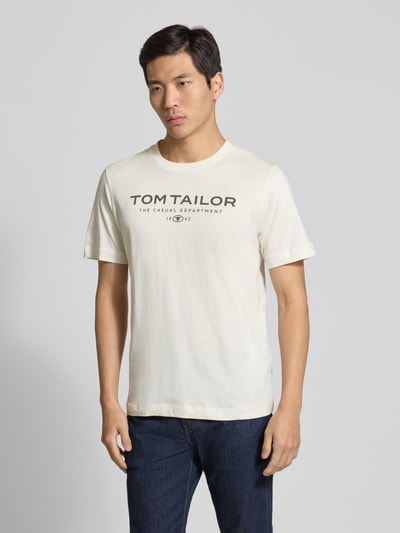Tom Tailor Regular Fit T-Shirt aus reiner Baumwolle Offwhite Melange 4