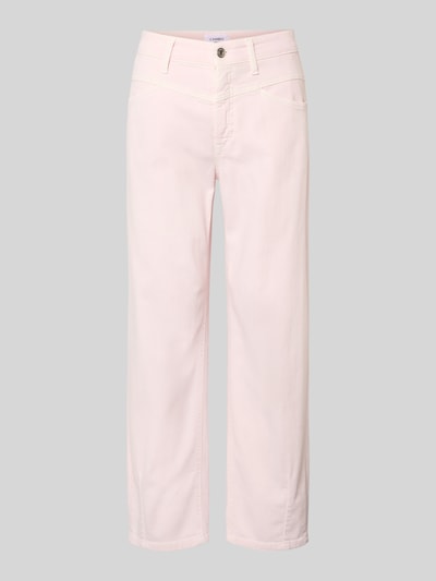 Produktfoto, Loose Fit Jeans mit Eingrifftaschen Modell 'Elin' von Cambio, Damen Jeans aus elastischem Baumwoll-Mix in zartem Rosa, verkürzte Passform, Knopf- und Reißverschluss, sichtbare Gesäßtaschen, glatte Textur, Bundweite bei Größe 36: 39 cm, Innenbeinlänge 67 cm