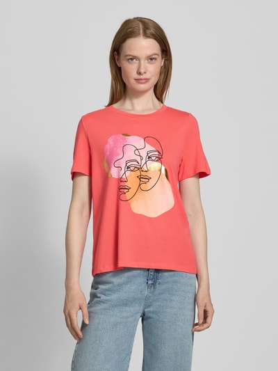 Vero Moda Comfort fit T-shirt van katoenmix, model 'DIFACEY' Lichtrood - 4