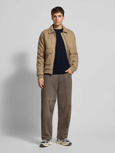 Superdry Sweter z dzianiny z prążkowanymi wykończeniami Ciemnoniebieski 1