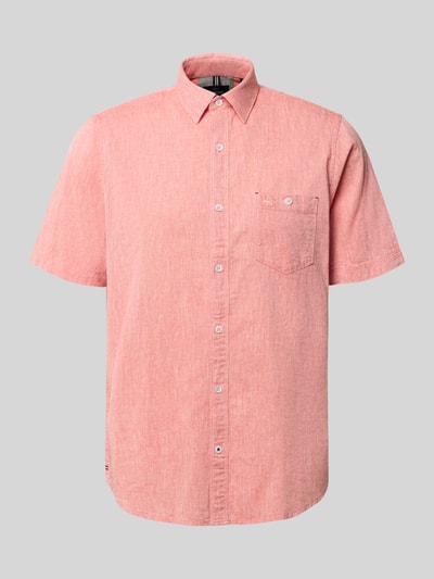 Produktfoto, Regular Fit T-Shirt aus Baumwoll-Mix von Lerros in Rosa mit Knopfleiste, Label-Detail, Struktur-Oberfläche, Herren T-Shirt