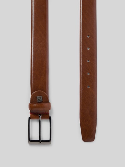 Produktfoto, Gürtel mit Label-Detail von Pierre Cardin aus Echtleder in Braun, klassische Passform, Dornschließe, Breite 125 cm bei Größe 110