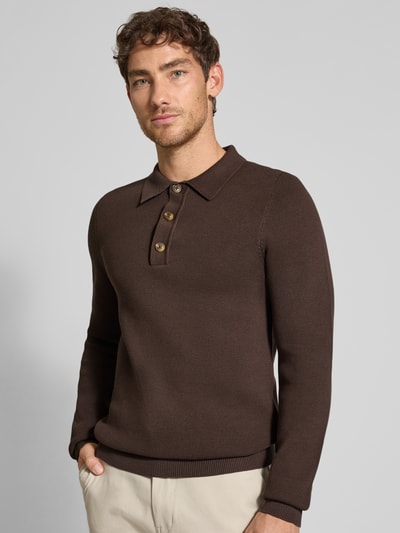 Casual Friday Gebreide pullover met polokraag, model 'ABEL' Chocoladebruin - 3