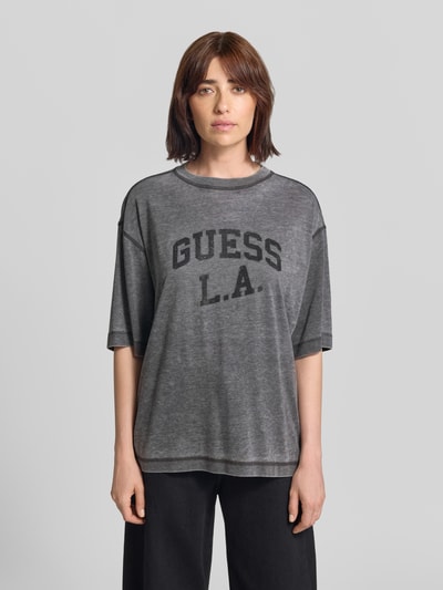 GUESS Oversized T-Shirt mit Ziersteinbesatz und Rundhalsausschnitt Dunkelgrau Melange 4
