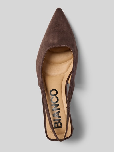 Produktfoto, Pumps mit offener Ferse von BIANCO in brauner Velours-Optik, Spitze Passform, glatte Sohle, Absatzhöhe 6 cm, Schaftweite 20 cm