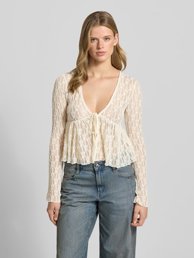 ONLY Shaped Fit Blusentop mit Bindeverschluss Modell 'LAYA' Ecru 4