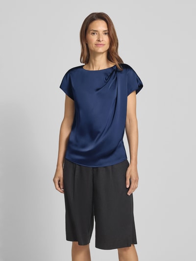 HUGO Blouseshirt van satijn met ronde hals Marineblauw - 4