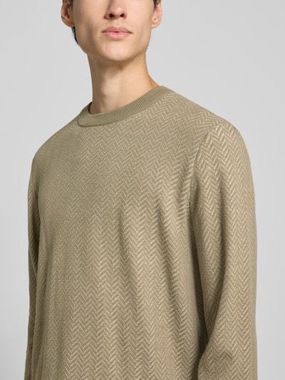 BOSS Sweter o kroju regular fit z mieszanki żywej wiskozy model ‘HABITO’ Błotnisty 3