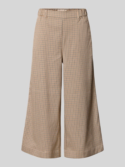Produktfoto, Wide Fit Hose in verkürzter Passform Modell 'Sandy' von FREE/QUENT in braun-beigem Karomuster, teilelastischer Bund, Damen Hose, elastischer Material-Mix