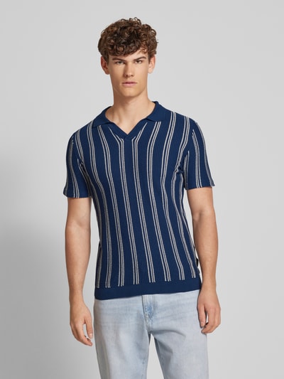 Blend Slim fit poloshirt met ribboorden, model 'BHAMOS' Marineblauw - 4