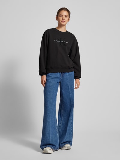 Calvin Klein Jeans Sweatshirt met labeldetail, model 'CHENILLE' Zwart - 1