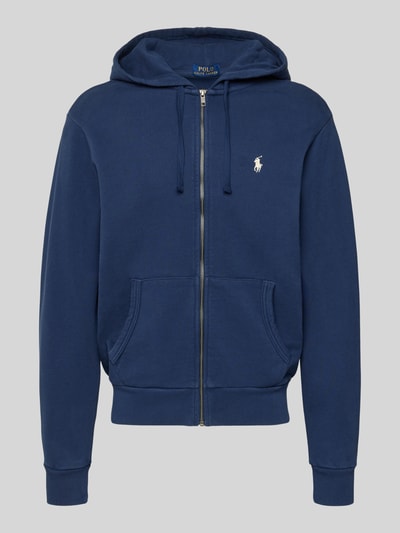 Produktfoto, Regular Fit Sweatjacke aus reiner Baumwolle von Polo Ralph Lauren in Dunkelblau mit Reißverschluss, Kapuze, Logo-Detail, Sweatmaterial