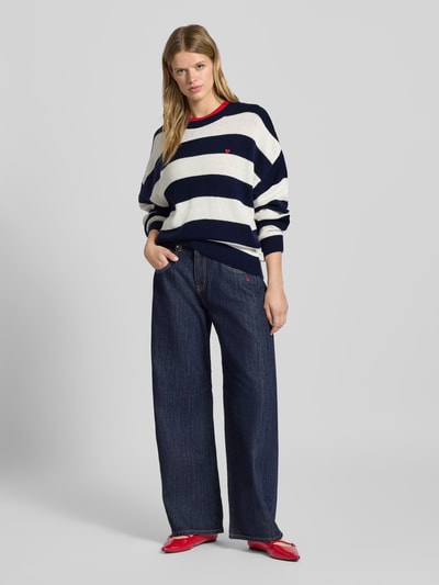 Review Sweter z dzianiny o kroju relaxed fit ze wzorem w paski Granatowy 1