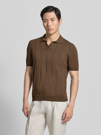 Gran Sasso Regular Fit Poloshirt mit breiter Rippe und V-Ausschnitt Mittelbraun 4