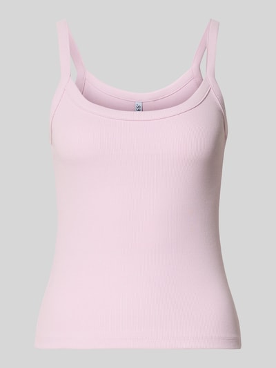 Productfoto, lichtroze Slim Fit Tank Top uit bio-katoenmengsel model 'MAY' van Pieces, fijnribstructuur, unikleur, smalle bandjes