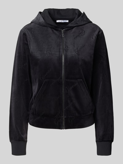 Produktfoto, bluza rozpinana z Mieszanka materiałów z dodatkiem streczu, krój regular fit, wzór z logo, kaptur, zamek błyskawiczny Model 'LOREN' od GUESS