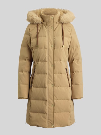 Produktfoto, Regular Fit Daunenmantel mit Besatz aus Webpelz von Lauren Ralph Lauren, beige, strukturierte Oberfläche, goldene Details