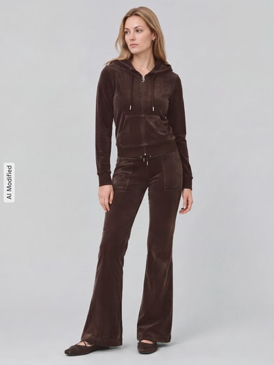 Juicy Couture Spodnie dresowe z tunelem model 'LAYLA' Czekoladowy 1
