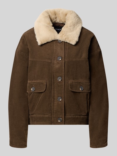 ONLY Regular Fit Bomberjacke mit Teddy-Umlegekragen Modell 'MARTA' Dunkelbraun 1