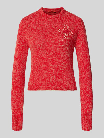 Produktfoto, Slim Fit Strickpullover aus reiner Baumwolle Modell 'IGELO' von MAX&Co., Optik: Unifarben, Melange, Label-Stitching-Applikation, Schleife, Rundhalsausschnitt, Langarm, gerippte Abschlüsse, Strickstruktur