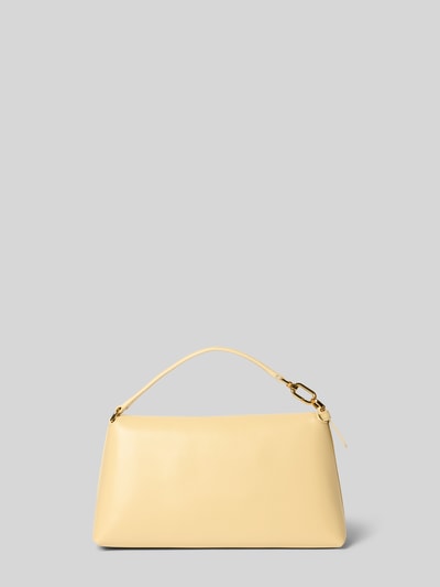 Productfoto, Shoulder Bag aus echt leer Model 'SFERA' van FURLA in lichtgeel, glad oppervlak, gouden details, breedte 24 cm, lengte 14 cm, diepte 9 cm, bandlengte 88 cm, hoofvak met overslag en magneetsluiting, verstelbare schouderband, afneembare draagriem, vakken voor pasjes