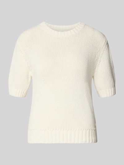 Produktfoto, Strickpullover mit 1/2-Arm von Fynch-Hatton aus reiner Baumwolle in Creme, Regular Fit, Rundhalsausschnitt, feine Textur