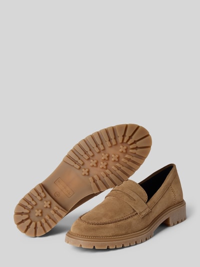 Productfoto, Slipper aus echtem Leder Modell 'Chunky Loafer' van Tamaris, beige unikleuren, ronde neus, blokhak, echt leer, profielzool