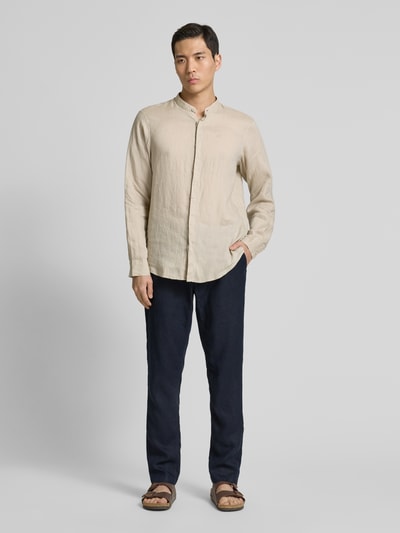 Gant Relaxed fit linnen broek met tunnelkoord Marineblauw - 1