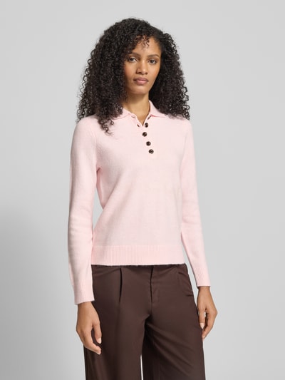 Christian Berg Woman Strickpullover mit Polokragen und Knopfleiste Hellrosa 4